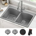 thumbnail image 2 of KRAUS Forteza 33” Drop In / Undermount 50/50 Double Bowl Granite Kitchen Sink in Grey, 2 of 8