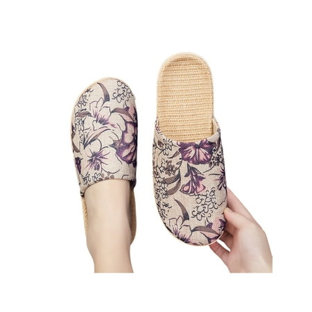 

SIMANLAN Unisex Home Shoes Linen House Slippers Slip On Slipper Mens Flax Clogs Womens Closed Toe Purple 7-7.5