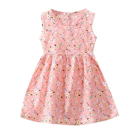 

AIMAOMI Toddler Kids Baby Girls Clothes Summer Sleeveless Floral Cartoon Plaid Dress Casual Beach Dresses Outfits H
