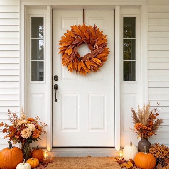 19.69 Inch Willow Wreath for Front Door,Autumn Large Artificial Willow Outdoor Wreath for Porch, Window, Farmhouse, Home, Holiday, Hanging Fall Decorations