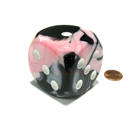 chessex gemini 50mm huge large d6 dice, 1 piece - black-pink with white pips #dg5030