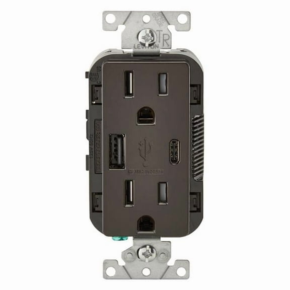 Leviton 15 amp 125 V Brown Outlet & USB Charger - Nema 5-15R
