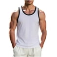 thumbnail image 5 of Men's Cotton Sleeveless Tank Top Breathable Moisture Wicking Crewneck Solid Color Black Trim Muscle Fit Gym Workout Casual Daily Essential Fashion Gift for Him | JASKFLY,White XL, 5 of 5