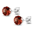 thumbnail image 2 of Gem Stone King 925 Sterling Silver Red Garnet Stud Earrings for Women Men | 1.30 Cttw | Gemstone Birthstone | Round 5MM, 2 of 5