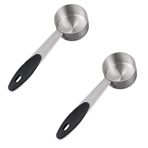 2Pack 1/4 Cup Measuring Cup Stainless Steel Cup Sco Op With Black Silicone Handle Kitchen Gadgets For Cooking 30ML Food Clips 14x2.6x4.2cm