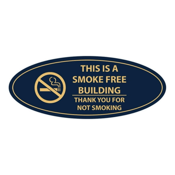 Signs BYLITA Oval THIS IS A SMOKE FREE BUILDING THANK YOU FOR NOT SMOKING Sign (Navy Blue/Gold) - Large 3.6x9"