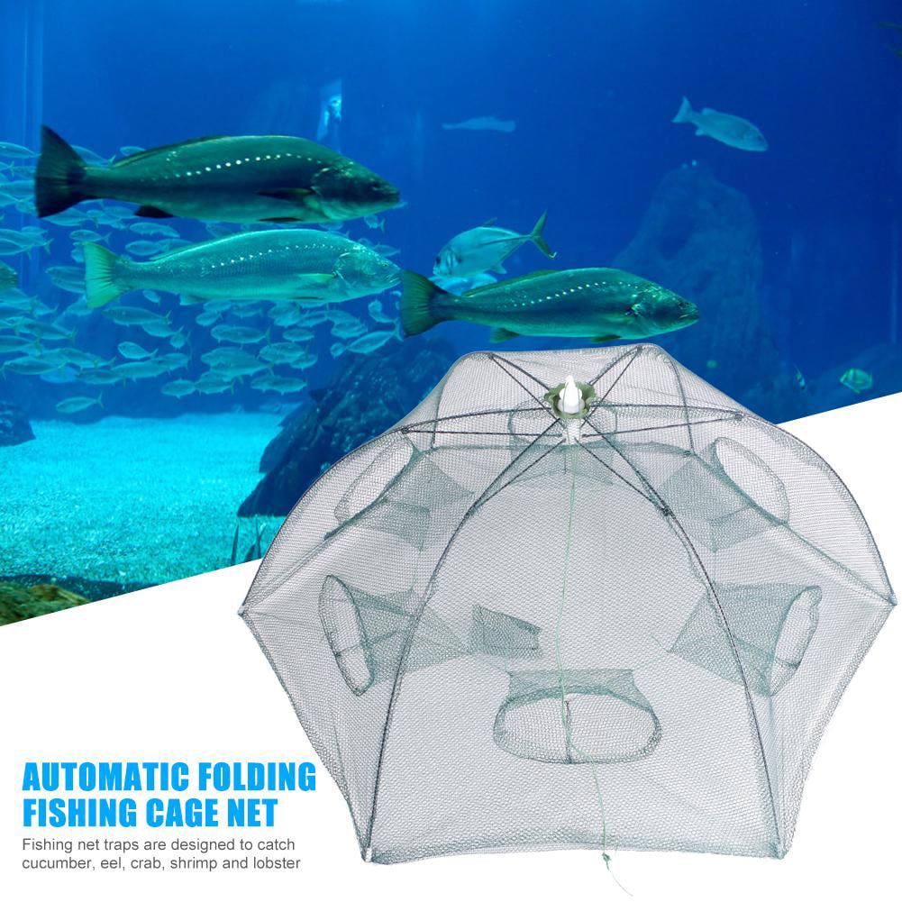 Automatic Folding Umbrella Type Fishing Net Shrimp Trap Cast Cage (6 Holes)  