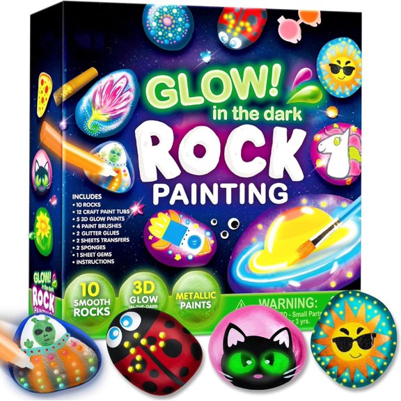 Rock Painting Kit- Glow in The Dark Rock Kit, Arts and Crafts for Kids Ages 6-12, Art Supplies Toy, Kids Craft Paint Kits, Arts & Crafts for Boys Girls Birthday Party Gift Toy