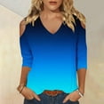 thumbnail image 2 of biudgviw Dressy Casual Tops for Women Soft V Neck 3/4 Sleeve Fall Fashion Printed Shirts Slim Cold-Shoulder Going out Blouses, 2 of 5