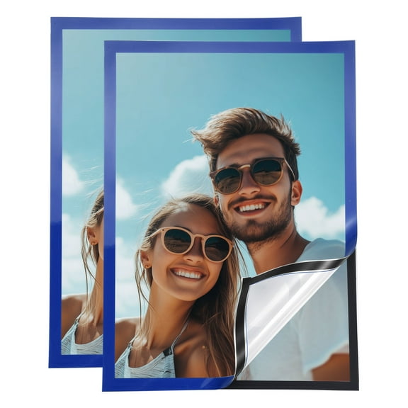 2 Pcs Magnetic Sign Holder, 11.7" x 16.5" Self-Adhesive Magnetic Wall Signs Holder Magnetic Picture Frame Document Holder for Home Office Wall Window Displays, Dark Blue