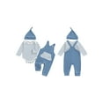 thumbnail image 2 of Spewahor Infant Baby Boy Fall Clothing Sets 0 3 6 9 12 18 Months Fashionable Long Sleeve Striped Romper with Overalls and Hat 3Pcs Fall Outfits, 2 of 9