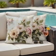 thumbnail image 4 of Vintage Pink Floral Outdoor Waterproof Pillow Covers, Spring Botanical Oil Painting Decorative Square Throw Pillowcase Sofa Cushion Sham for Patio/Couch/Chair, 16"x16" 2 Pack, 4 of 8