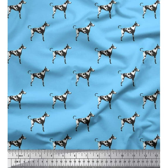 Soimoi Cotton Cambric Fabric Great Dane Dog Printed Fabric 1 Yard 42 Inch Wide