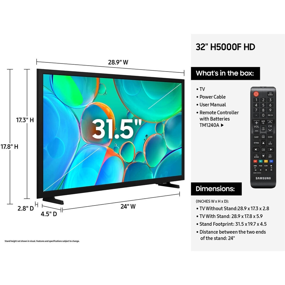 Restored Samsung 32" Class H5000F Series LED HD Smart Tizen TV 2025 UN32H5000FFXZA