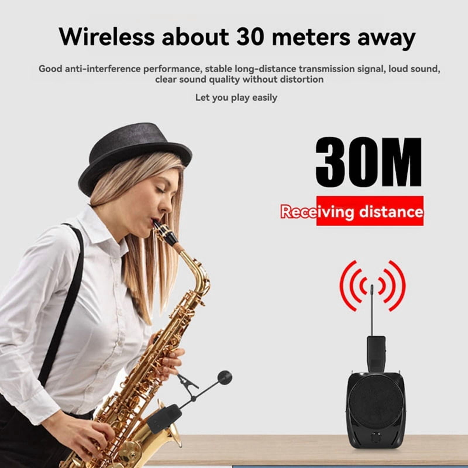 Wireless Saxophone Microphone System, Clip on Instrument Microphone for Saxophones 2 Microphone