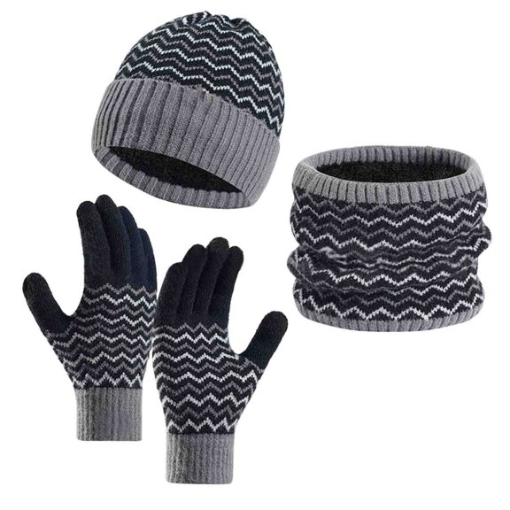 ZQUUVOU Winter Beanie Hats Scarf Gloves Set Thick Warm Slouchy Beanies Hat Knit Skull Cap Neck Warmer For Men Women Dark Gray