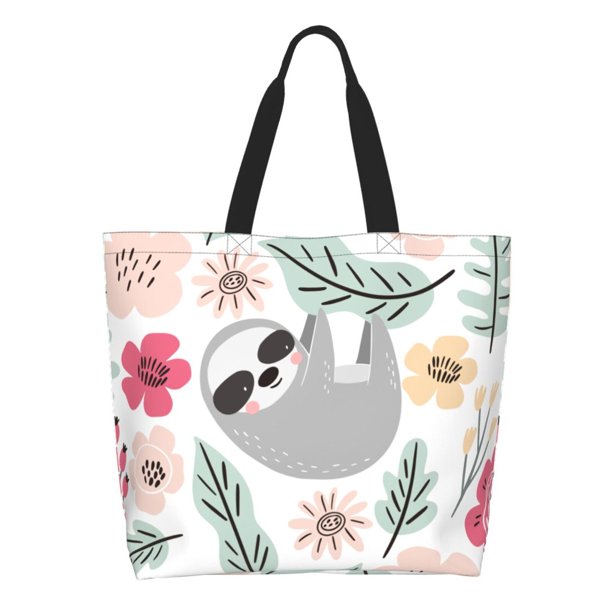 Easygdp Cute Cartoon Sloth Bolsas Tote para Mujer, Bolsos de Hombro para Viaje, Bolsos de Mano de Gran Capacidad para Compras y Trabajo