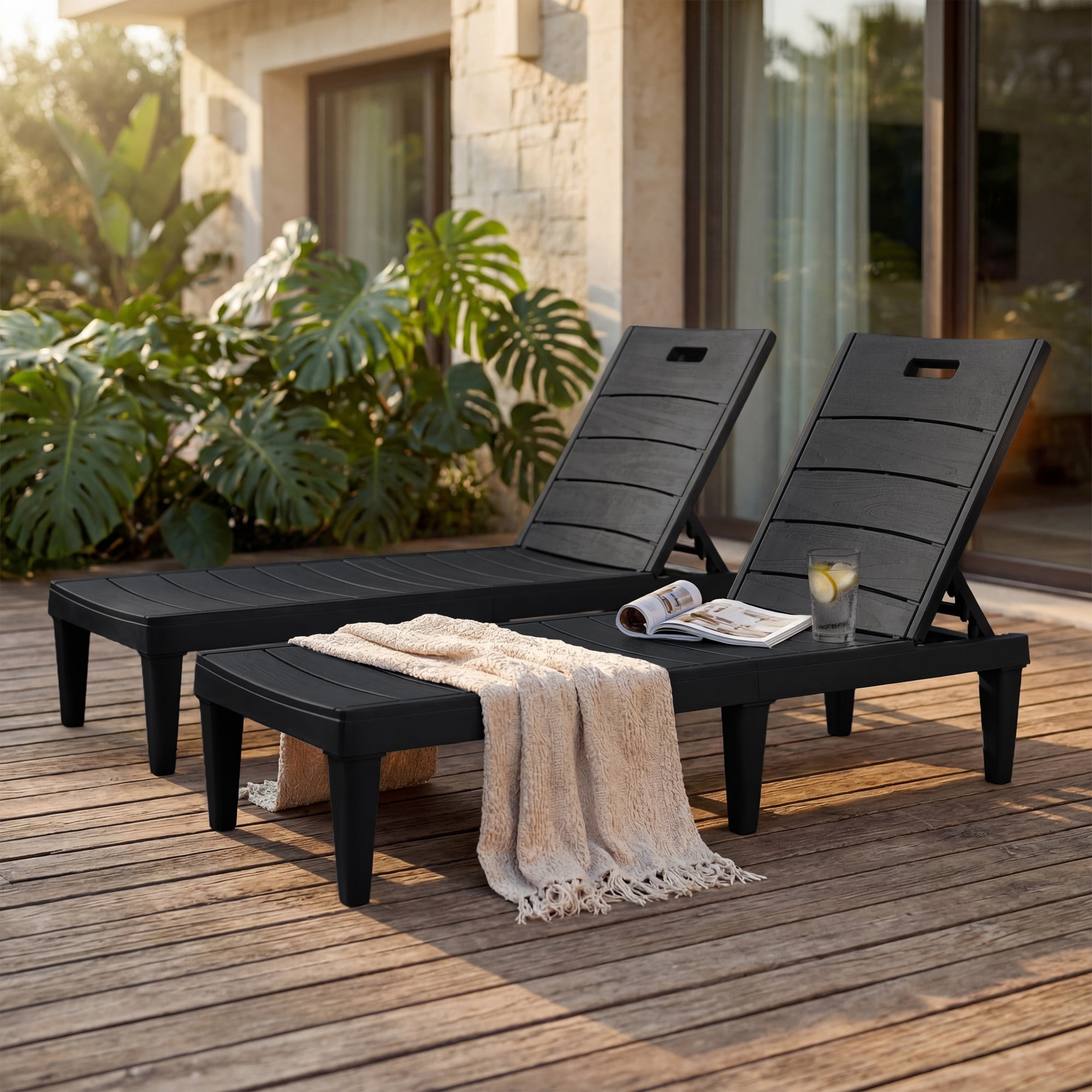 Vineego Set of 2 Patio Outdoor Chaise Lounge Chair Recliner with Adjustable Backrest, Black