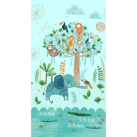 Clothworks Cotton - Jungle Fever Animals Panel 24'' x 44'' Children Cotton Fabric by Clothworks