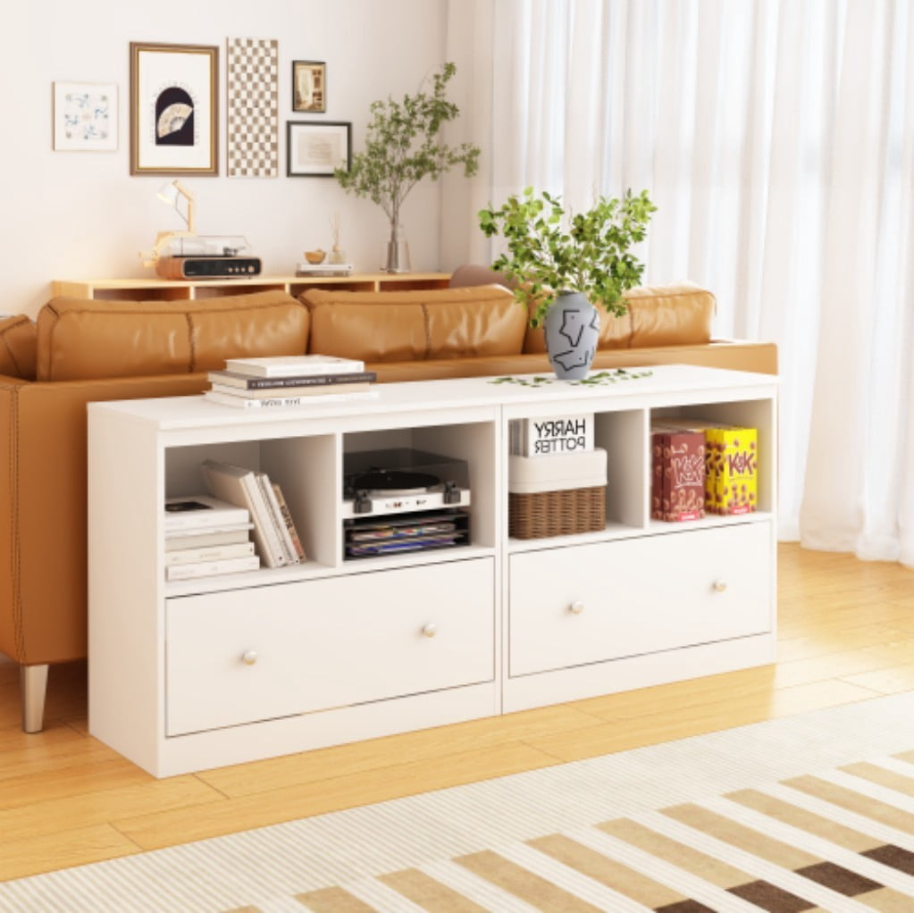 Kids Toy Storage Organizer with Large Drawer, 2-Tier Low Bookshelf & Open Shelves, Wooden Bookcase Cabinet for Books and Toys, Nursery, Playroom & Bedroom, White