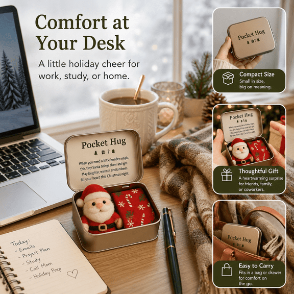 Christmas Pocket Hug Gift, Soft Fleece Lined Portable Warmth Holiday Present, Comfort & Joy Keepsake for Friends Family Holiday Cheer Compact Design Heartfelt Message Reusable Sack, A