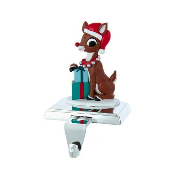 Kurt Adler Christmas Stocking Holder with Retractable Hook, Rudolph the Red Nose Reindeer with Presents