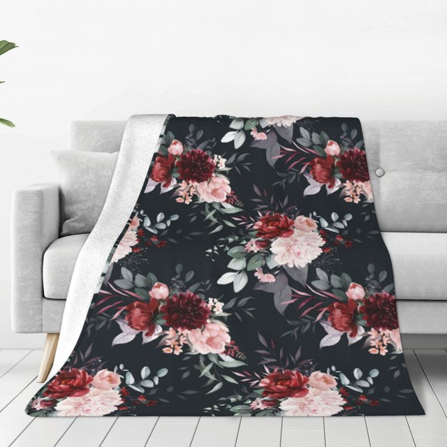 Fotbe Watercolor Floral Manta de Franela Acolchonada con Estampado, Súper Suave y Esponjosa, Extra Grande para Sofá, Cama, Uso Todo el Año-60"x50"