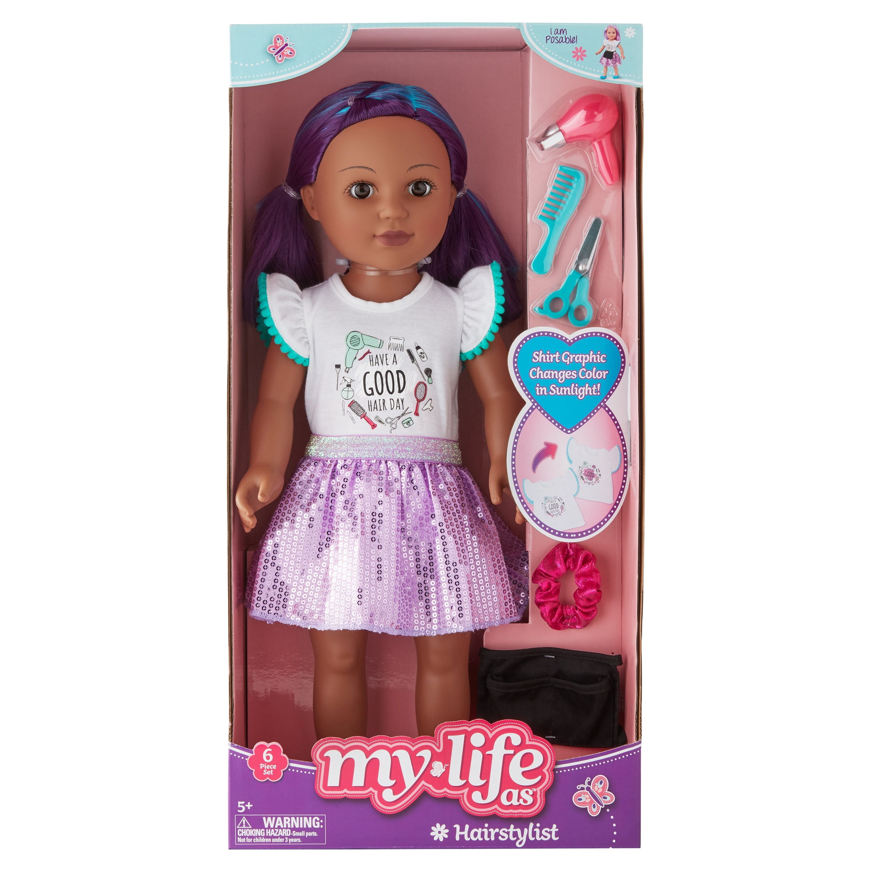 My Life As Poseable Hairstylist Doll Playset, 6 Pieces