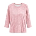 thumbnail image 3 of Fmbrln Women's 3/4 Length Sleeve Tops Stripe Crew Neck T Shirts Fall Casual Loose Soft Shirts Pink 3XL, 3 of 5