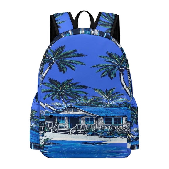 BCIIG Tropical Island Hut Palm Tree Seamless Pattern Printed Oxford Backpack, Large Capacity Laptop Backpack, Water Resistant, Travel Daypack for College Work Commuting Adults, 42x30x15cm