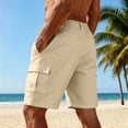 thumbnail image 4 of Dwellite Mens Linen Cargo Shorts Summer Casual Loose Elastic Waist Drawstring Lightweight Beach Vacation Shorts with Pocket Khaki S, 4 of 4