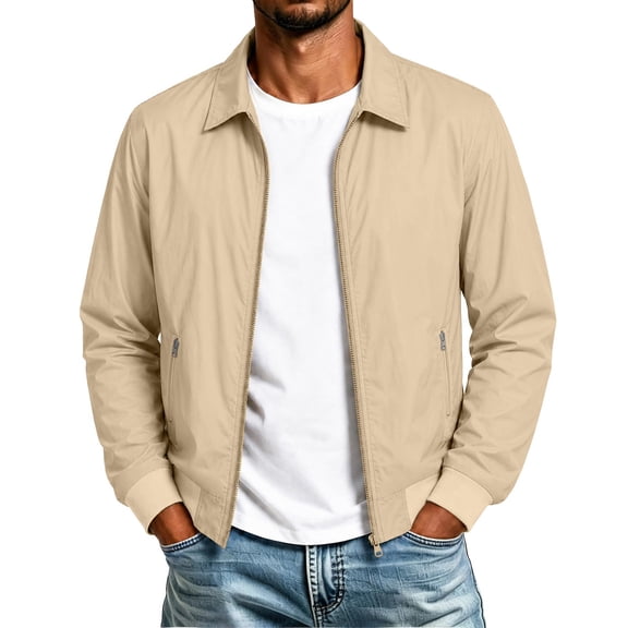 FchengtaiS Men's Full Zip Up Bomber Jackets Long Sleeve Turndown Collar Lightweight Coat Windproof Outerwear with Zip Pocket