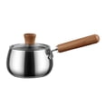 thumbnail image 1 of Cacerola antiadherente con tapa, olla de acero inoxidable con mango aislado, olla para leche Color de la madera, 1 of 9