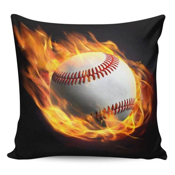 Waterproof Outdoor Throw Pillows with Inserts 16"x16", Baseball Soft Decorative Pillowcases for Couch Bedroom, Modern Buruning Flame Sport Black Background Pillow Covers for Sofa Living Room