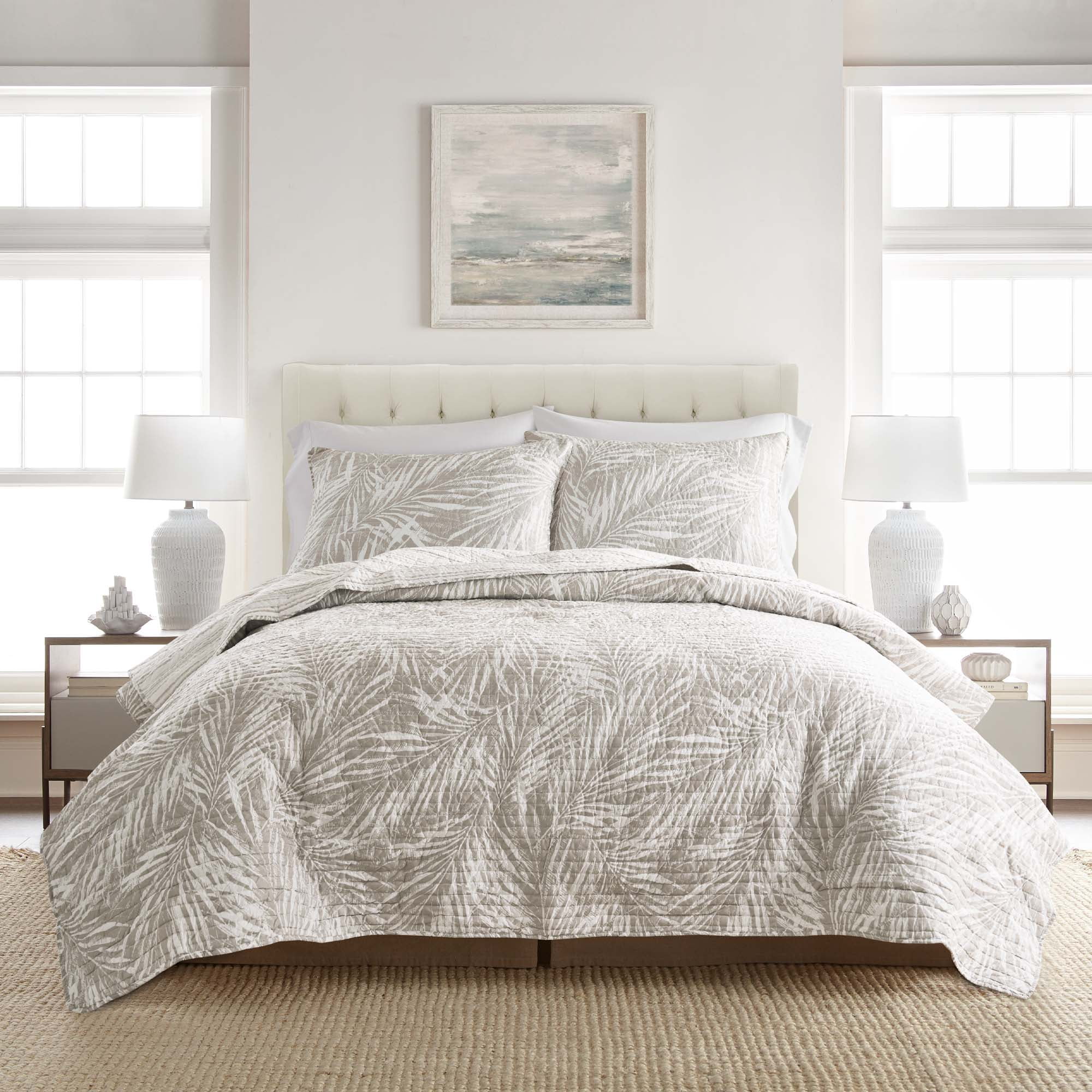 Levtex Home Durban Fern Quilt Set Leaf Print Taupe Full/Queen