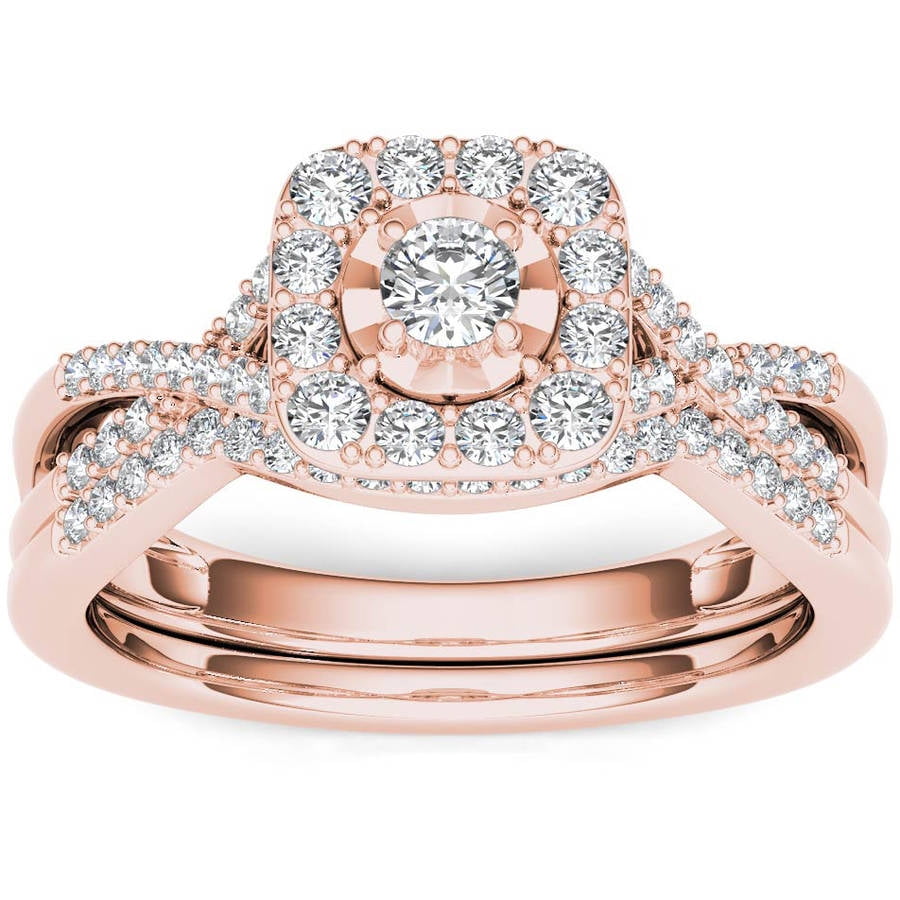  10kt white gold square criss cross diamond halo wedding ring for Christmas Gift