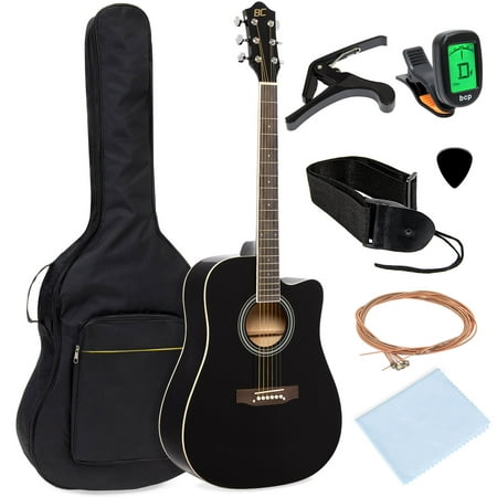 Best Choice Products 41in Full Size Beginner Acoustic Cutaway Guitar Kit with Padded Case, Strap, Capo, Extra Strings, Digital Tuner, Picks (Best Guitar Capo Uk)