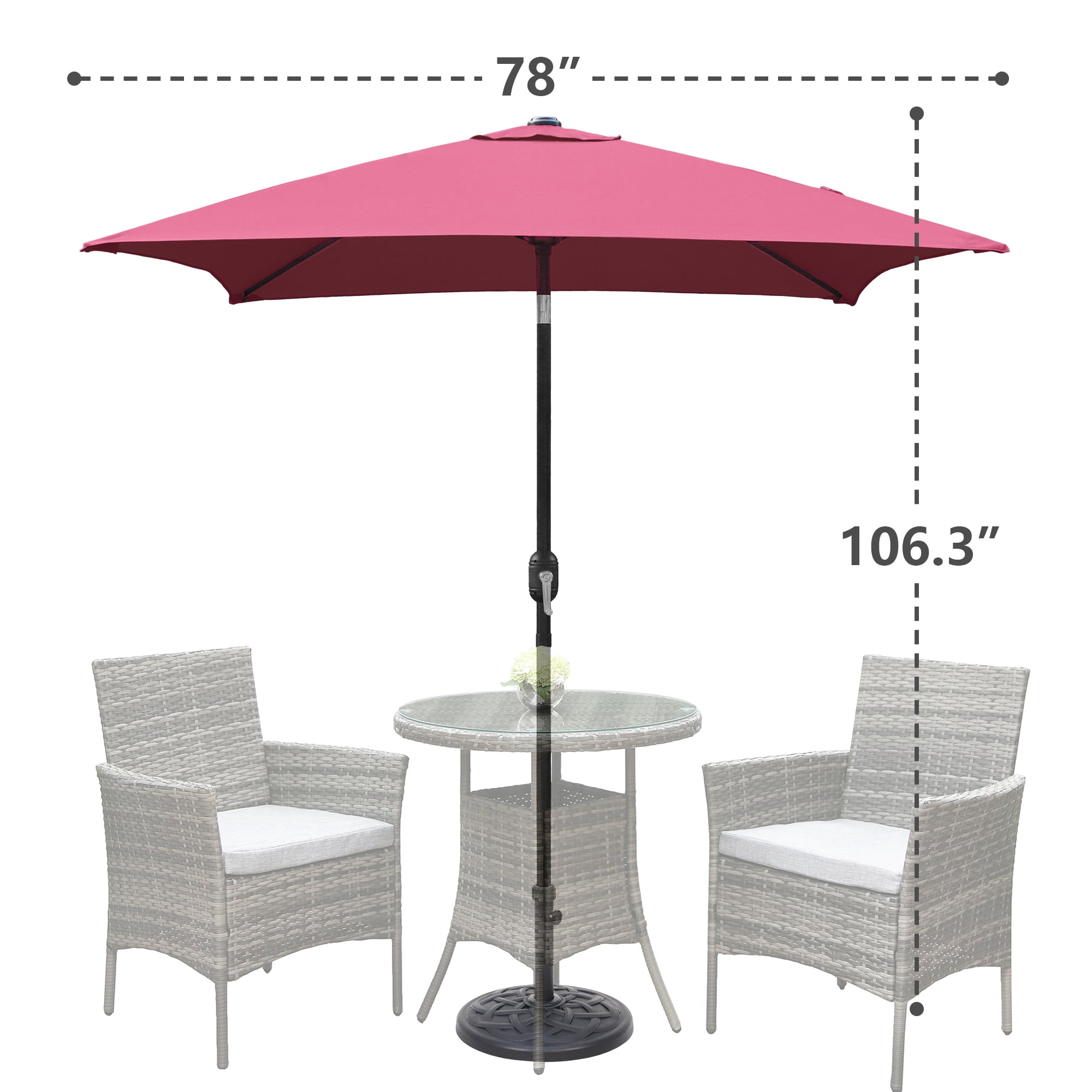 Abble 6.5FT Square Outdoor Patio Umbrella with Push Button Tilt and Crank Handle, Market Umbrella for Garden Deck Backyard Pool,  Burgundy