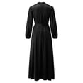 thumbnail image 3 of FYEGRE Clergy Dress for Women Long Sleeve A Line Elegant Maxi Dress with Tab Insert Stand Collar and Belt 1-Black XL, 3 of 6