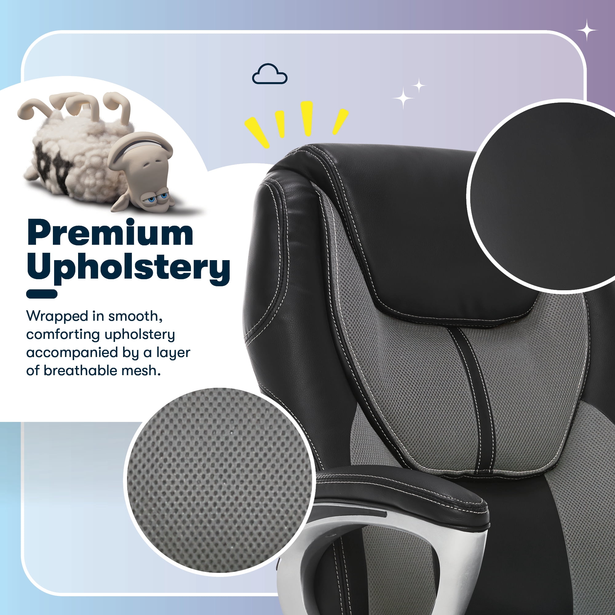 Serta Amplify Executive Office Chair with Faux Leather and Mesh, Adjustable Ergonomic Comfy Seat with Lumbar Support, Modern Computer Desk Chairs, Swivel Rolling Wheels Gray