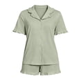 thumbnail image 3 of yillto Pajamas Set for Womens Button down Short Sleeve Tops and Shorts Cute Ruffled Pjs Sets Sleepwear, 3 of 5