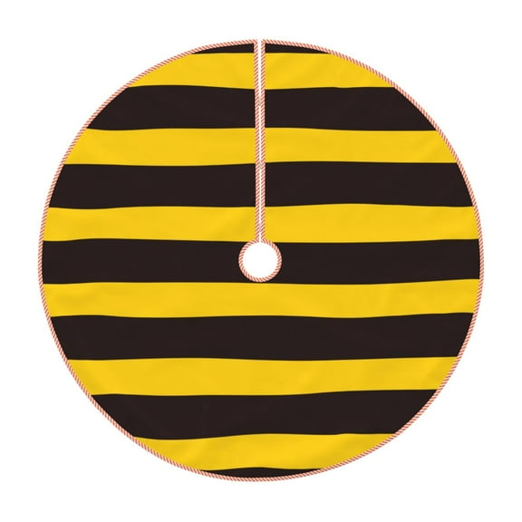 Fuzoiu Bee Stripe Print Christmas Tree Skirt,Xmas Christmas Decorations,Xmas Tree Mat for Farmhouse Holiday New Years Home Party Decor Tree Rugs-30"