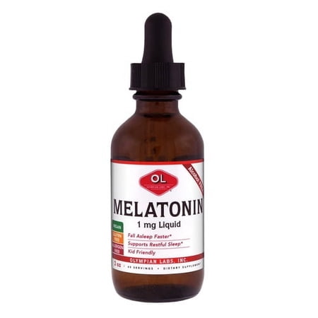 Olympian Labs 1mg Alcohol Free Liquid Melatonin Suports Restful Sleep, 2 oz, 2 Pack