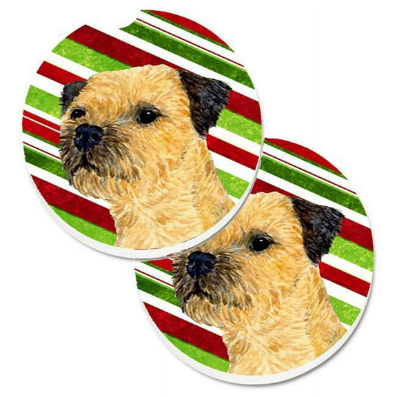 Border Terrier Candy Cane Holiday Christmas Set of 2 Cup Holder Car Coaster