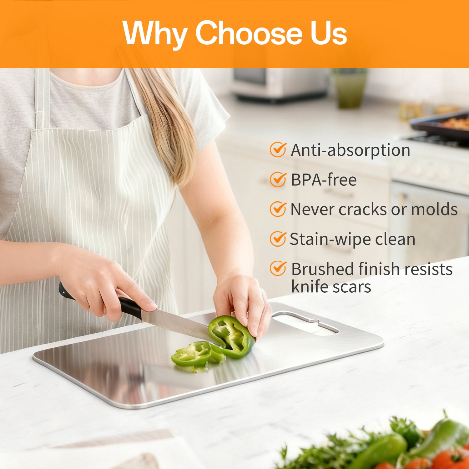 TINANA 3 PCS Stainless Steel Cutting Board for Kitchen (S+M+L), Durable, Hygienic and Dishwasher Safe
