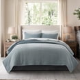 thumbnail image 6 of EverGrace Stonewashed 100% Natural Cotton Waffle Quilt Set Queen Size 3 Pieces, Soft, Breathable & Substantial Bedding, Quilted Coverlet Bedspread with 2 Shams for All Seasons, Blue Linen, 6 of 9