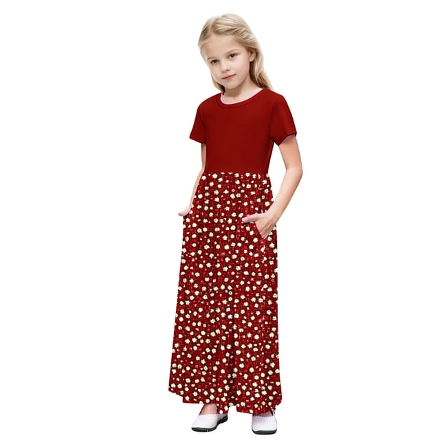 Tranfacy Robes d'Été pour Ados, Robes pour Filles Taille 10-12, Robe à Manches Courtes pour Enfants à Col Rond avec Poche, Longues Robes à Rayures Mode
