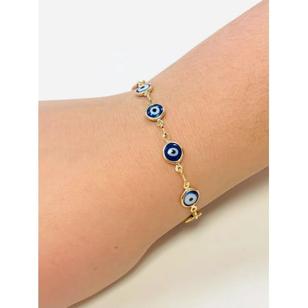 Navy Blue Evil Eye Women's Bracelet Gold Filled 7.5" 3.2g Good Luck Bracelet / Pulsera Mal de Ojo / Pulsera de Oro Laminado para Mujer / Everyday Bracelet / Women's Bracelet