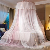 Bed Canopy Princess for Girls,Bed Canopy Curtain Double Layer Sheer Mesh Dome Bed Curtain- Round Lace Princess Mosquito Net Tent for Twin Full Queen King Bed(Pink/White)