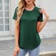 thumbnail image 5 of Blusas para Mujeres Casual Manga Corta Cuello Redondo Encaje Empalme Blusa 95% Poliéster 5% Spandex, Nuevo Color Sólido Superior para el Uso Diario, 5 of 8